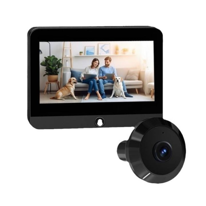 Vizor Electronic Supraveghere WiFi cu Monitor LCD HD 1080P Unghi 120° - Camera Video pentru Interior/Exterior cu Detectie Miscare si App. Baterie 5000 mAh Incarcare USB-C Slot SD Supraveghere 24/7 Usor de Instalat Accesorii Incluse