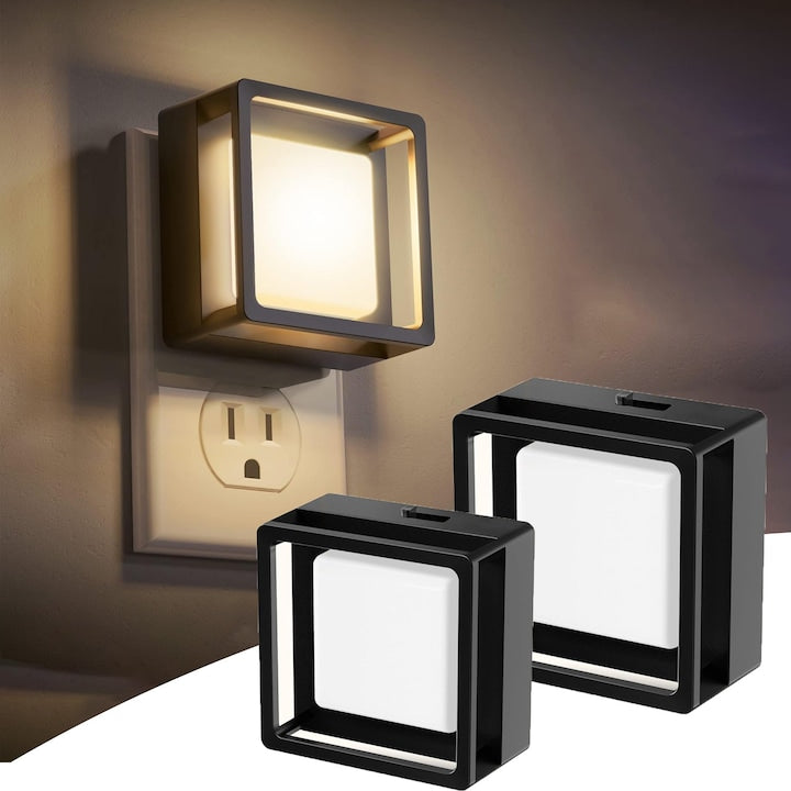 Lampa de veghe LED Set 2 bucati Conectata la o Priza Senzor zi-noapte Intensitate Reglabila 0-60lm 100-240V Luminozitate ajustabila Potrivit pentru dormitoare coridoare camere de zi scari OUYLAF Negru