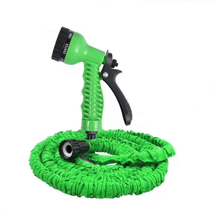 Furtun extensibil de gradina - Lungime 60m - Pistol cu 7 tipuri de jet - Verde