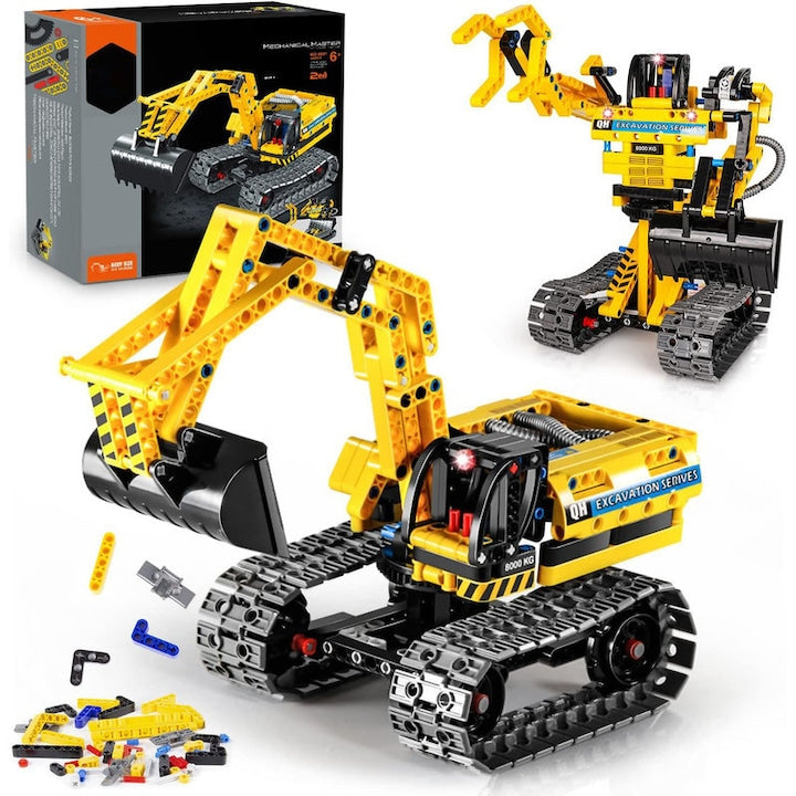 Set de constructie 2-in-1 WALALLA excavator si robot 342 piese pentru 7 ani+