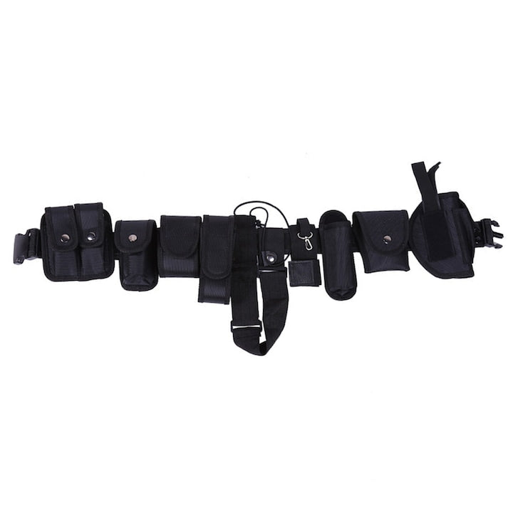 Tactical Quick Release Belt SINBINTA Military Belt, 7 Pockets, Decompression and Breathability, Velcro, Abrasion Resistant, Adjustable, For Training, Search and Rescue, Oxford Cloth, 140x5cm, Black