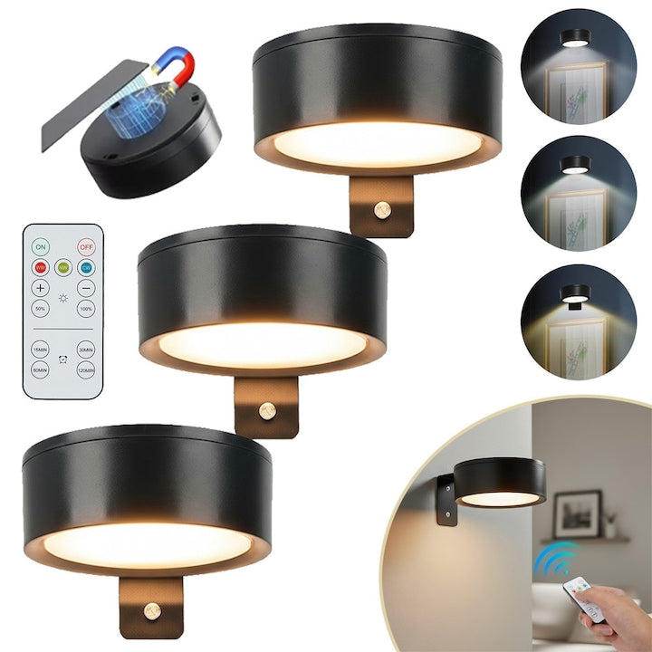Picture light set, 3 pieces, 3 color temperatures, black, 8.6x3cm