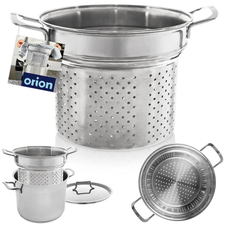 Orion Anett 8 L Pasta Cooking Pot, 24x24x18 cm, Stainless Steel, 8 L Capacity, Practical Handles for Transport, Easy to Clean, Silver