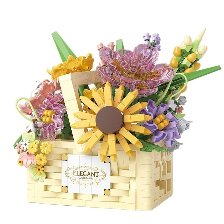 Set blocuri de constructie buchet 1263 piese Cosuri portabile cu flori ABS Floarea soarelui care creste spre soare Echipat cu o banda mica de lumina Multicolor