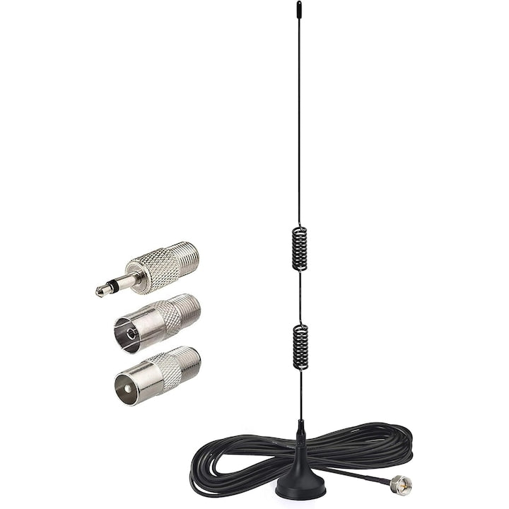 Antena Radio FM Interna cu Baza Magnetica Compatibila Sony Philips Panasonic Denon Pioneer Onkyo Yamaha Omnidirectionala 7dBi 3m Cable Negru