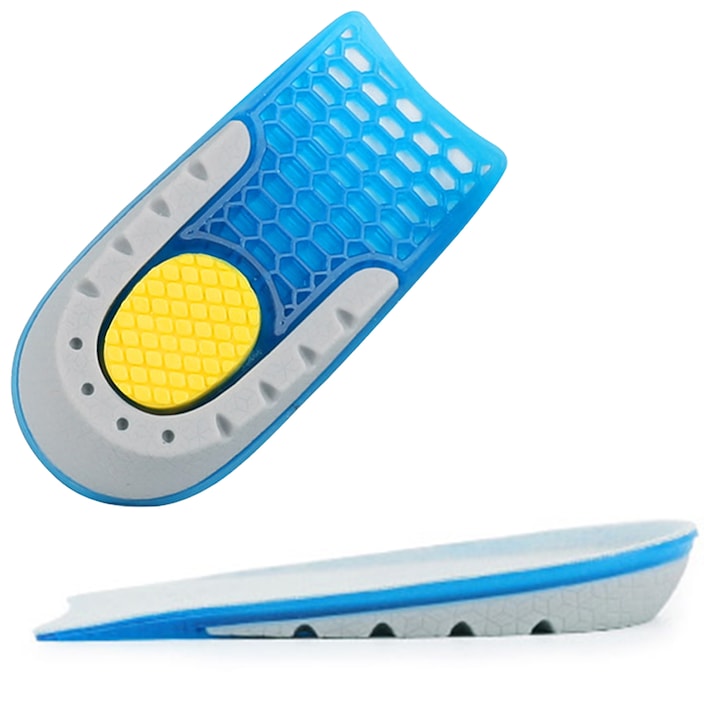 Set 2 bucati branturi inaltatoare ortopedice zenifique din silicon suport pentru calcai albastru 1.5 cm inaltime