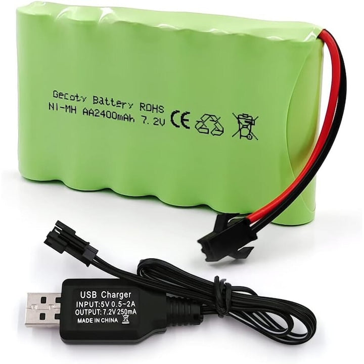 7.2V 2400mAh Ni-MH AA Battery with SM-2P 2Pin Plug for RC Truck Cars