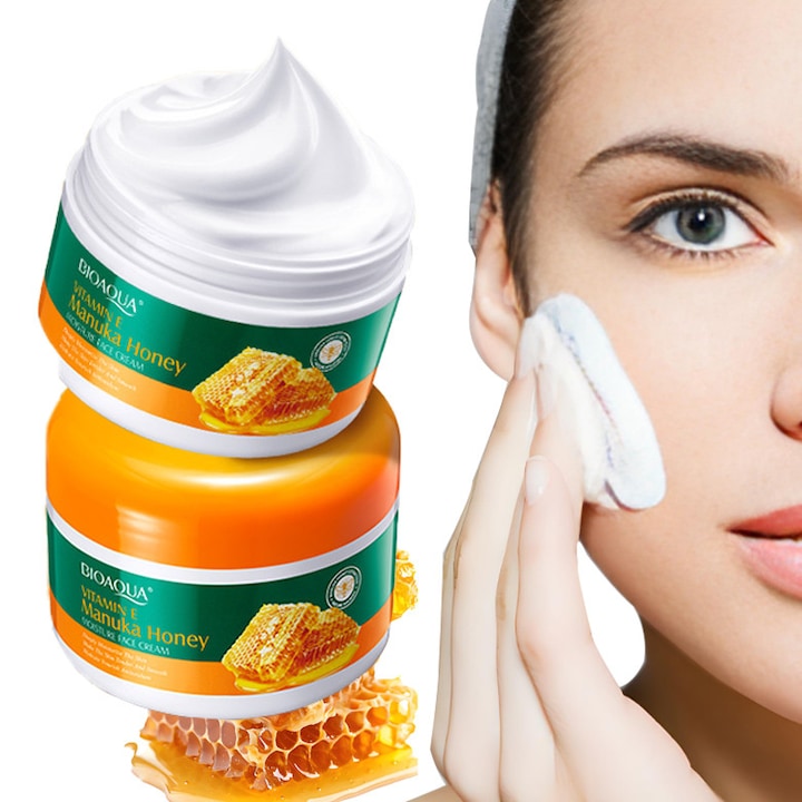 Crema hidratanta cu Vitamina E si Manuka Honey pentru femei - Hranire profunda reparare antioxidanta piele neteda si delicata pentru ten uscat mat gras si slabit