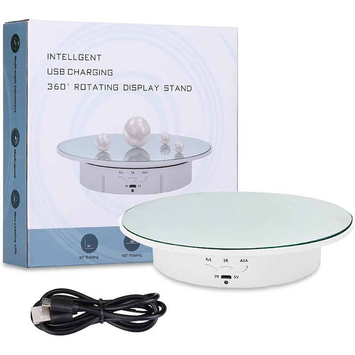 Masa foto rotativa electronica Rqiurpn greutate maxima 8 kg diametru 20 cm 360 grade reincarcabil Poze Video Prezentare Produse alb
