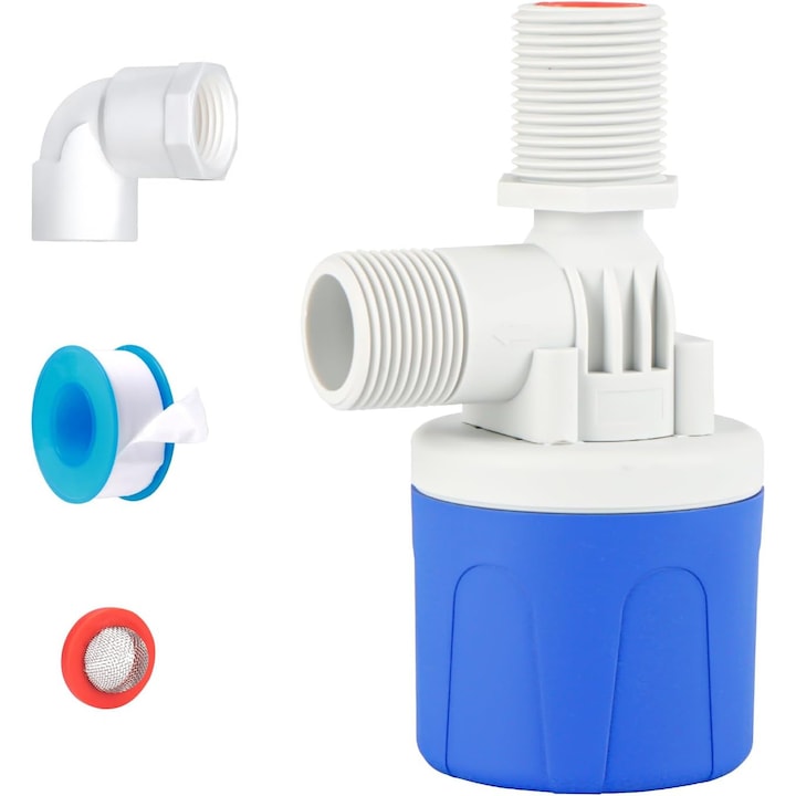 Supapa automata de control al nivelului apei supapa plutitoare mini Plastic pentru piscina turn de apa Albastru/Alb