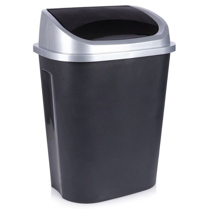 Cos De Gunoi Vilde 42.5x30.5x58 cm 50L Capac Rabatabil Fabricat Din Plastic Culoare Mata Neagra Stabil Si Confortabil De Utilizat Negru