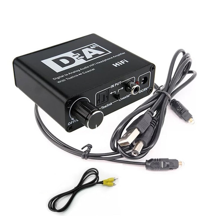 Rqiurpn Digital to Analog Audio Converter, supports 16~300ohm volume, 5V, S/PDIF, 192 KHz, RCA, Black
