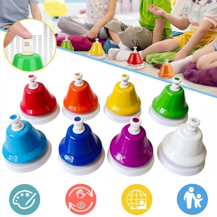 Kids' Desk Bells Educational Musical Toys for Toddlers Colorful 8-Note Hand Bell Set Children's Musical Instrument Birthday Gift for Kids