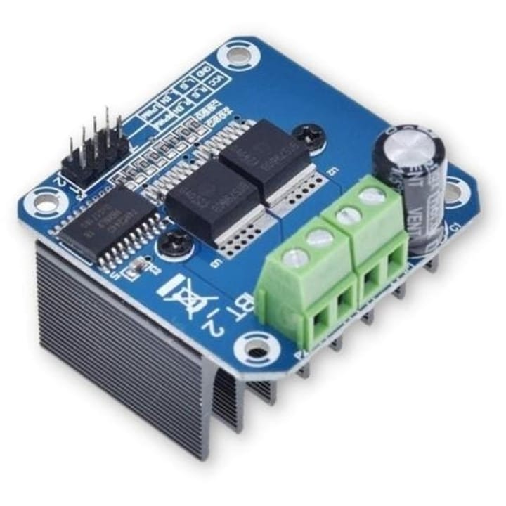 H-bridge motor controller BTS7960B 43A with heatsink, compatible with Raspberry Pi and Arduino, 0-100% PWM control, short-circuit, overload, overheat protection, motor voltage 5-27V, maximum current 43A, 50x50x40mm