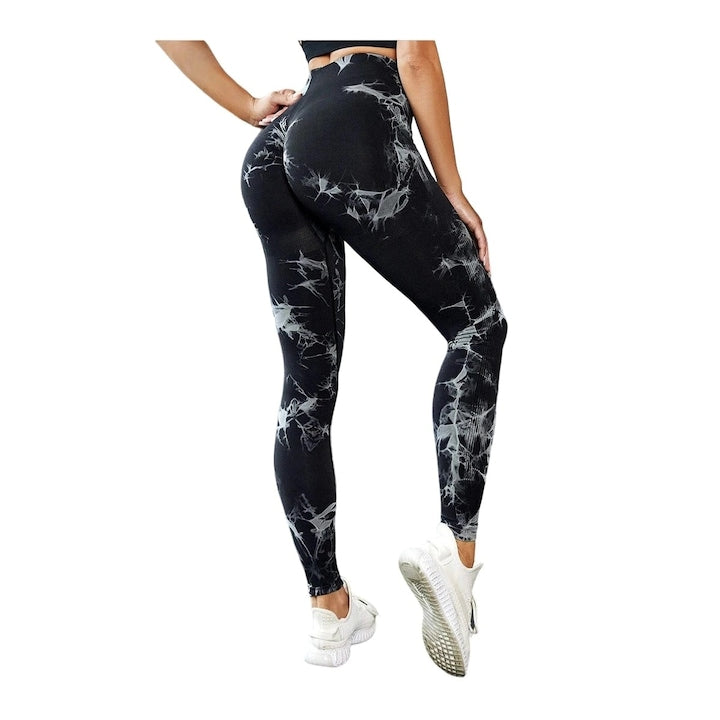 OEM - Colanti Fitness Dama Lungi Modelatori Cu Talie Inalta Elastici Efect Push Up Model SEAMLESS TIE DYE Multicolor 12 rate cu 0% dobândă