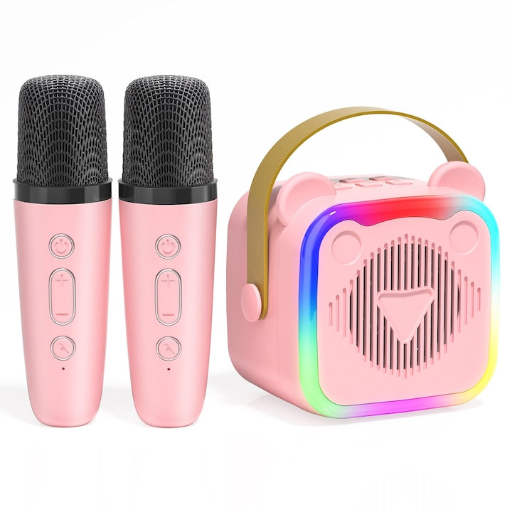 Set de karaoke portabil cu 2 microfoane OVERTANG efecte de schimbare a vocii lumini LED colorate pentru copii 3-12 ani