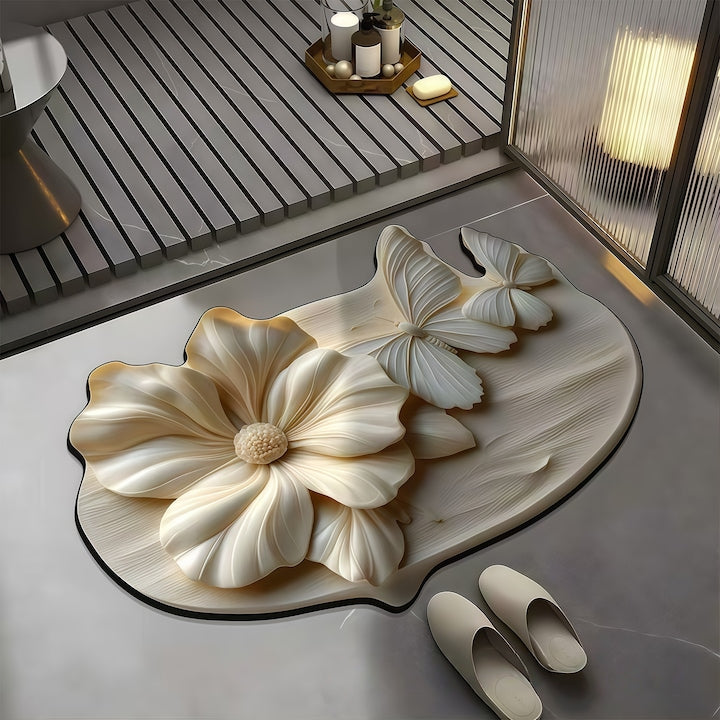 Wacorresi 3D floral Bathroom Mat, Stain Resistant, Ultra Absorbent, Anti-slip and Quick Drying, Soft, Pleasant to the Touch, Eco-friendly, 50x80cm, Cream/Beige