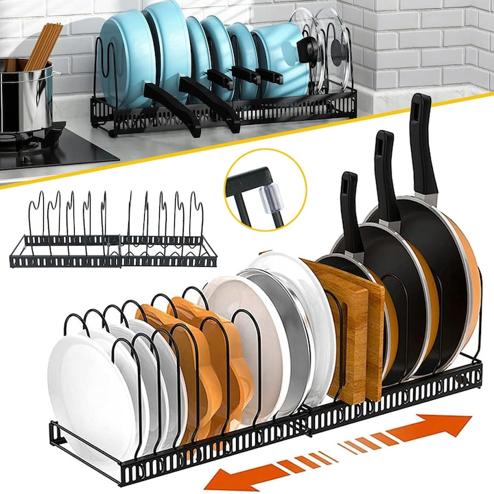 Organizator Pentru Tigai Pentru Dulap Suport Extensibil Pentru Capac De Tigai Cu 10 Compartimente Reglabile Organizator Pentru Capac De Oala Suport Pentru Depozitare Tigai Pentru Bucatarie Negru