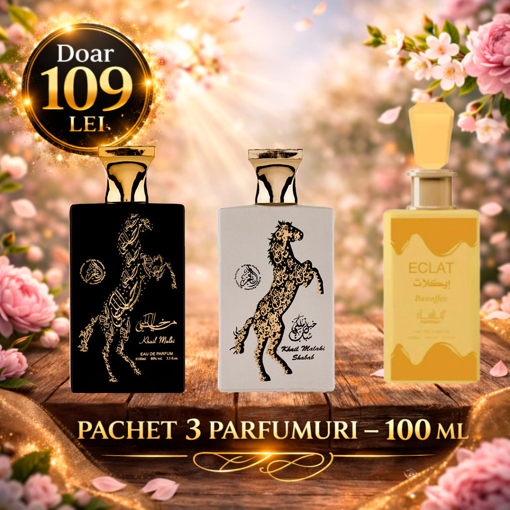 Pachet 3 Parfumuri 100 ml Khail Malaki Shabab , Khail Malakik , Eclat Banoffee
