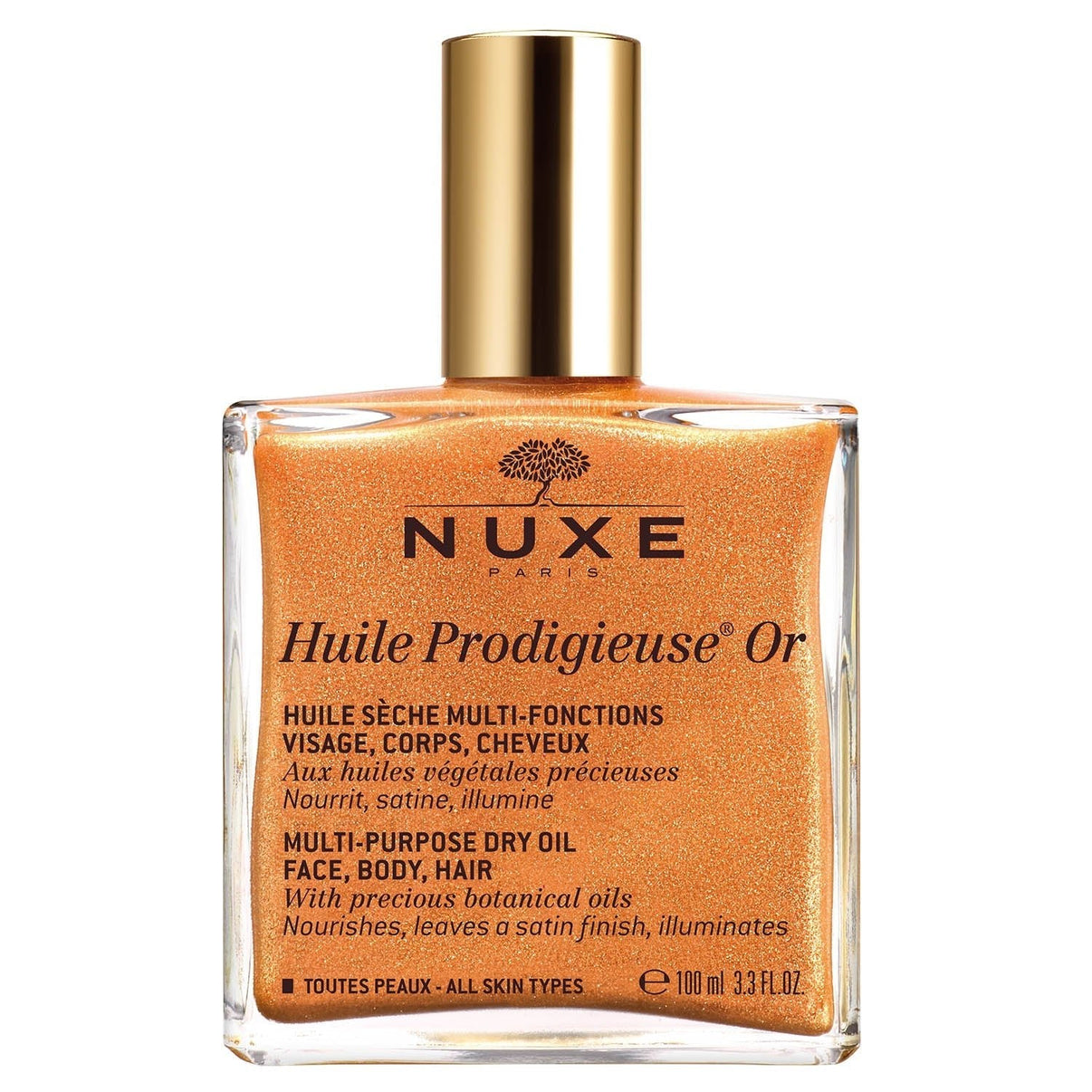 HUILE PRODIGIEUSE® OR 100ml - Ulei Uscat Multifunctional Cu Particule Stralucitoare Pentru Fata, Corp Si Par