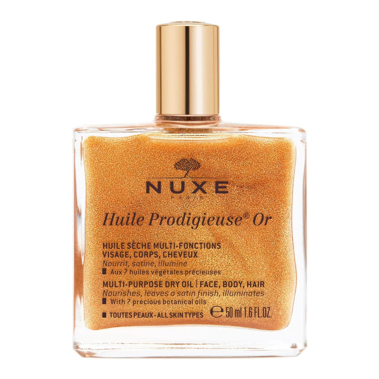 HUILE PRODIGIEUSE® OR 50ml - Ulei Uscat Multifunctional Cu Particule Stralucitoare Pentru Fata, Corp Si Par