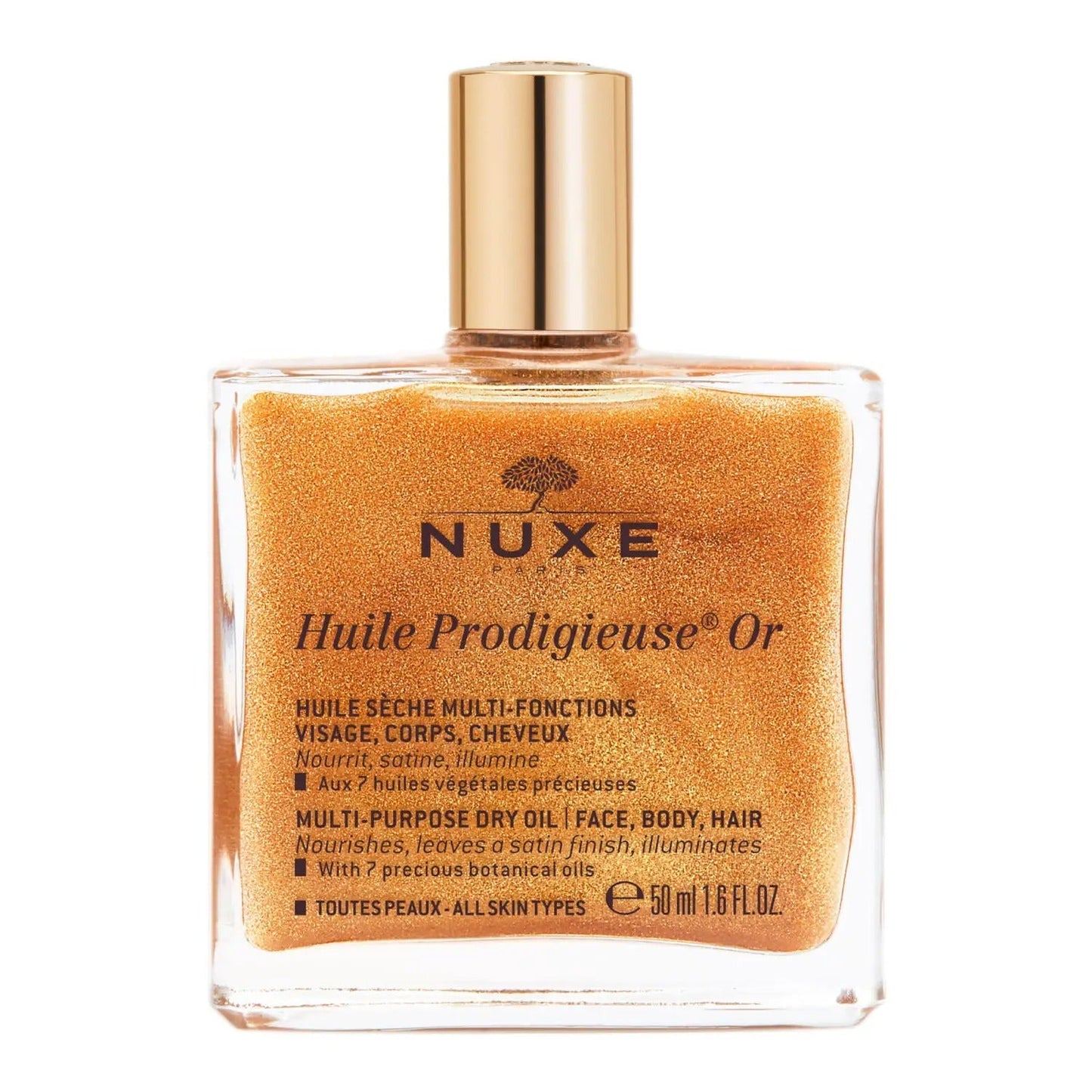 HUILE PRODIGIEUSE® OR 50ml - Ulei Uscat Multifunctional Cu Particule Stralucitoare Pentru Fata, Corp Si Par