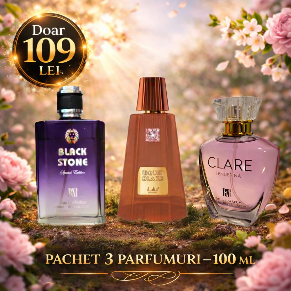 Pachet 3 Parfumuri 100 ml Clare , Liquid Blaze , Black Stone