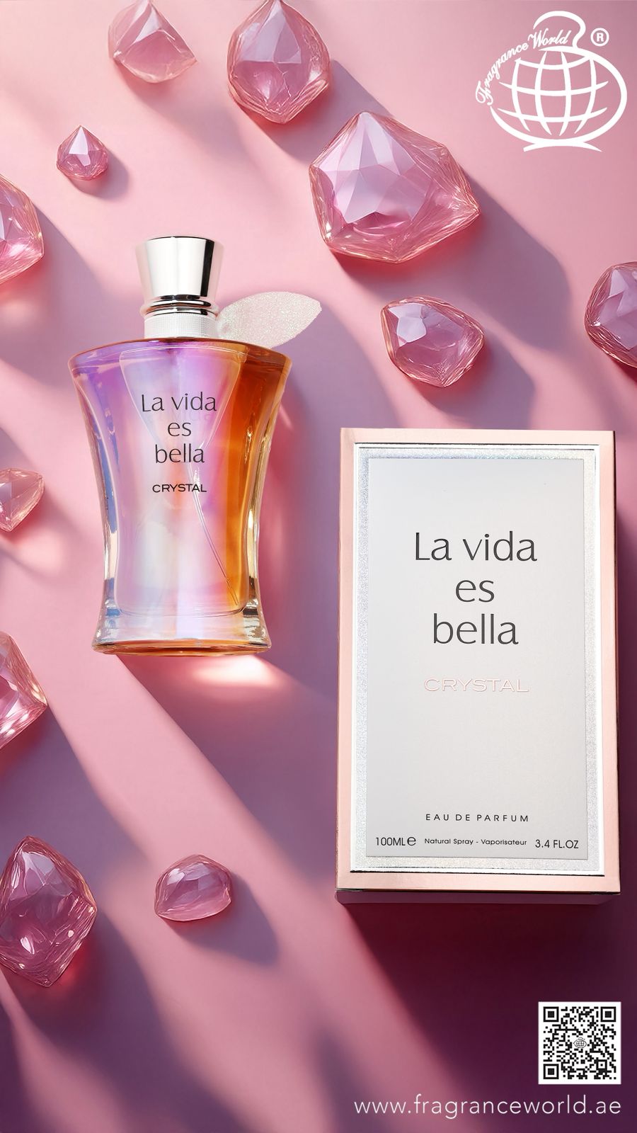 Apa de Parfum La Vida Bella Crystal by Fragrance World, Femei, 100 ml