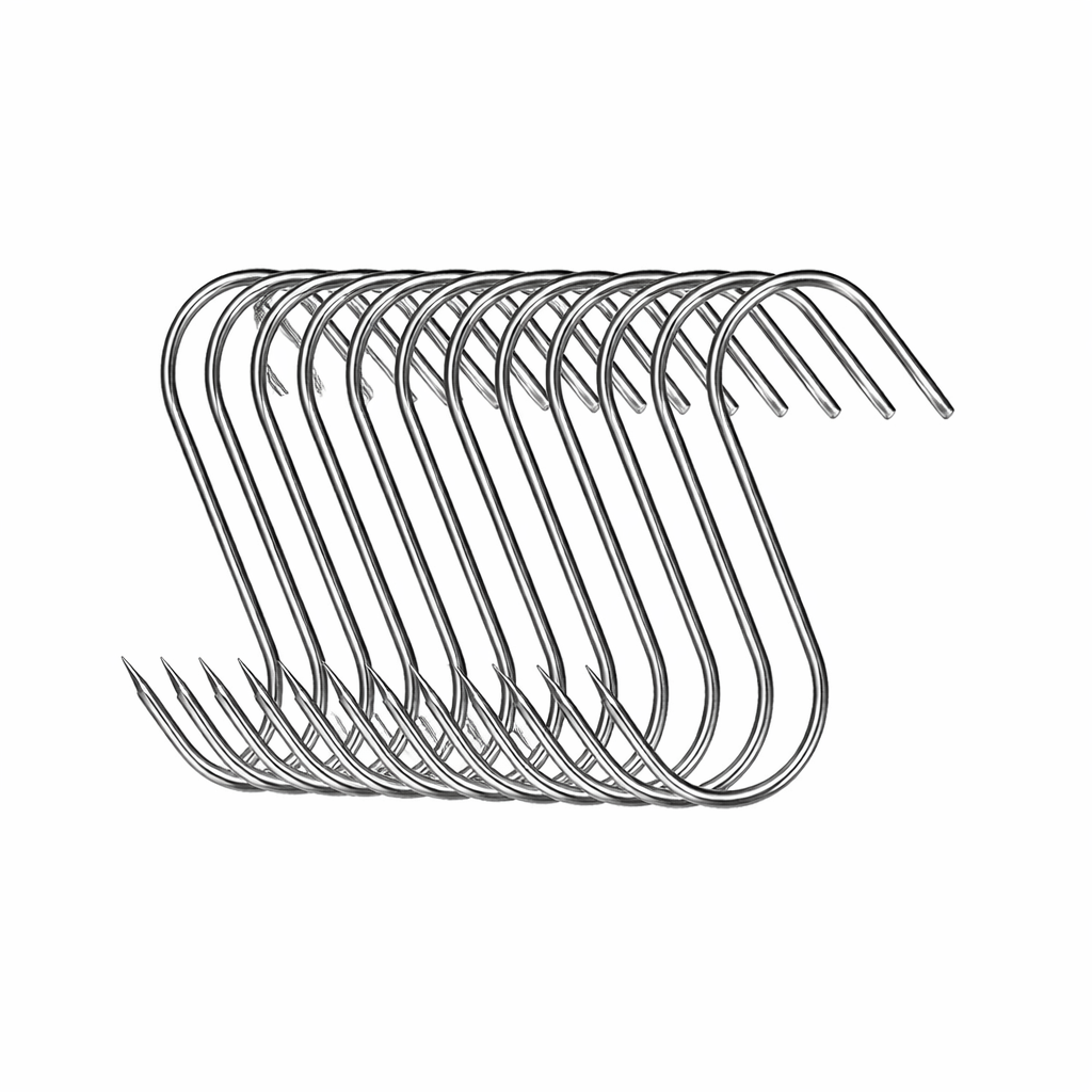Set 10 Cârlige din Inox pentru Carne pentru Măcelărie și Afumătoare