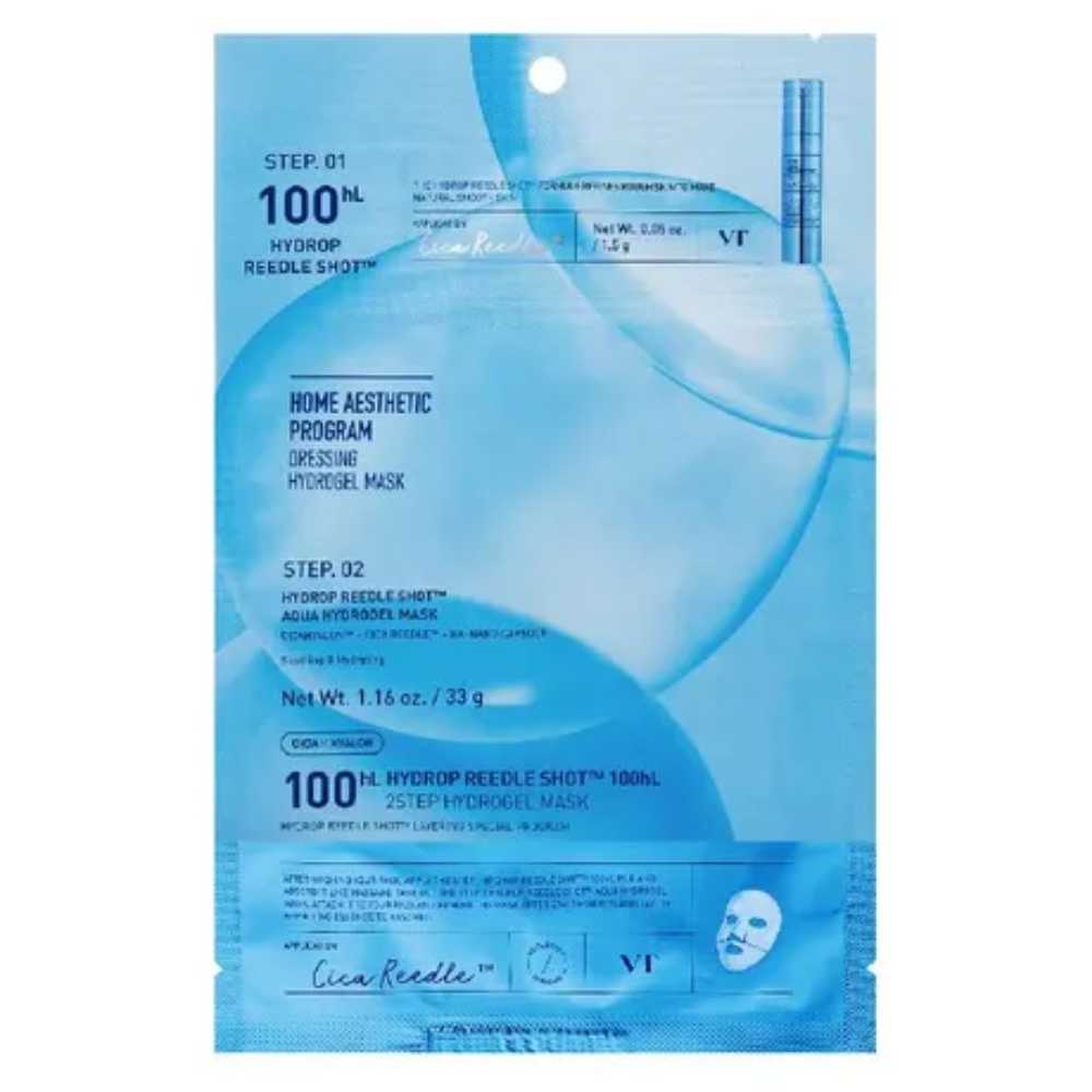 VT Cosmetics Hydrop Reedle Shot 100hL 2 Step Hydrogel Mask, 1.5g+33g