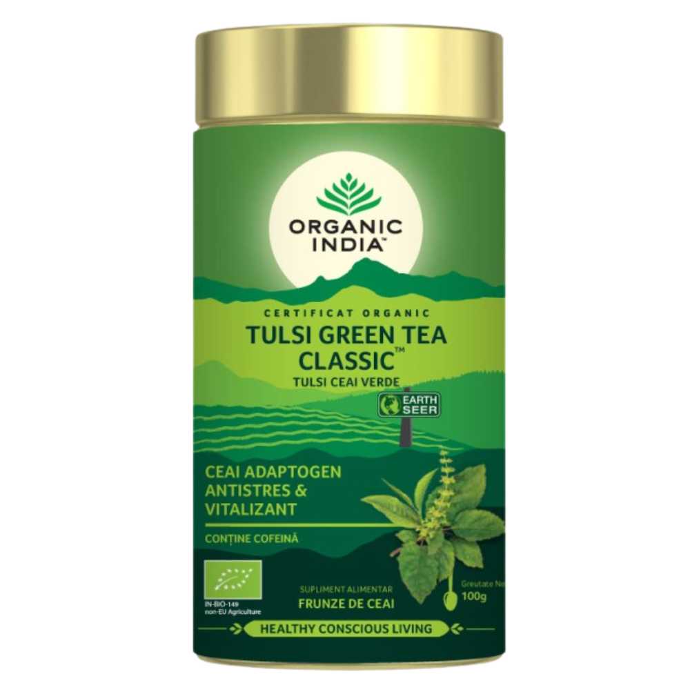 Organic India Ceai Adaptogen Tulsi Ceai Verde, 100g