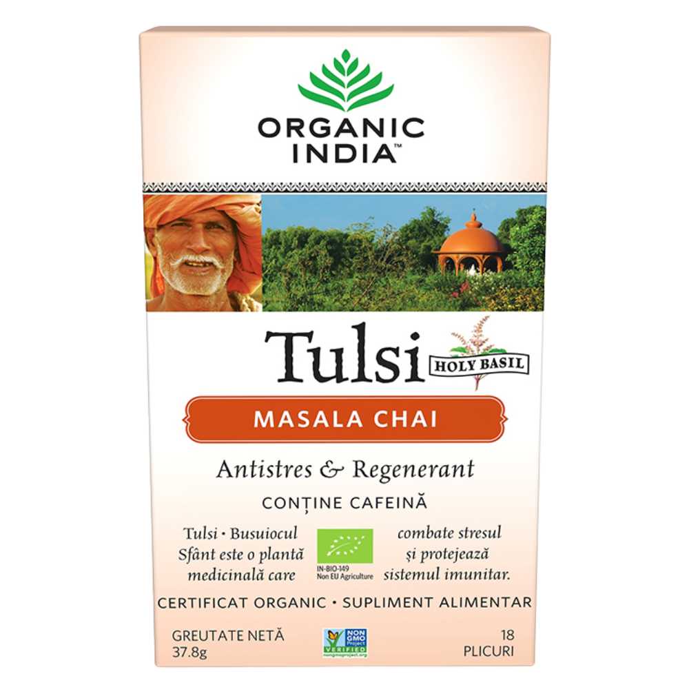 Organic India Ceai Adaptogen Tulsi Masala Chai, 18 plicuri