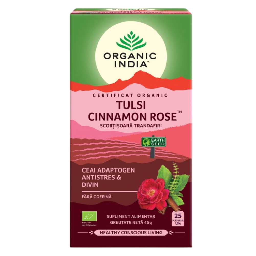 Organic India Ceai Adaptogen Tulsi Scortisoara Ceylon si Trandafir, 25 plicuri