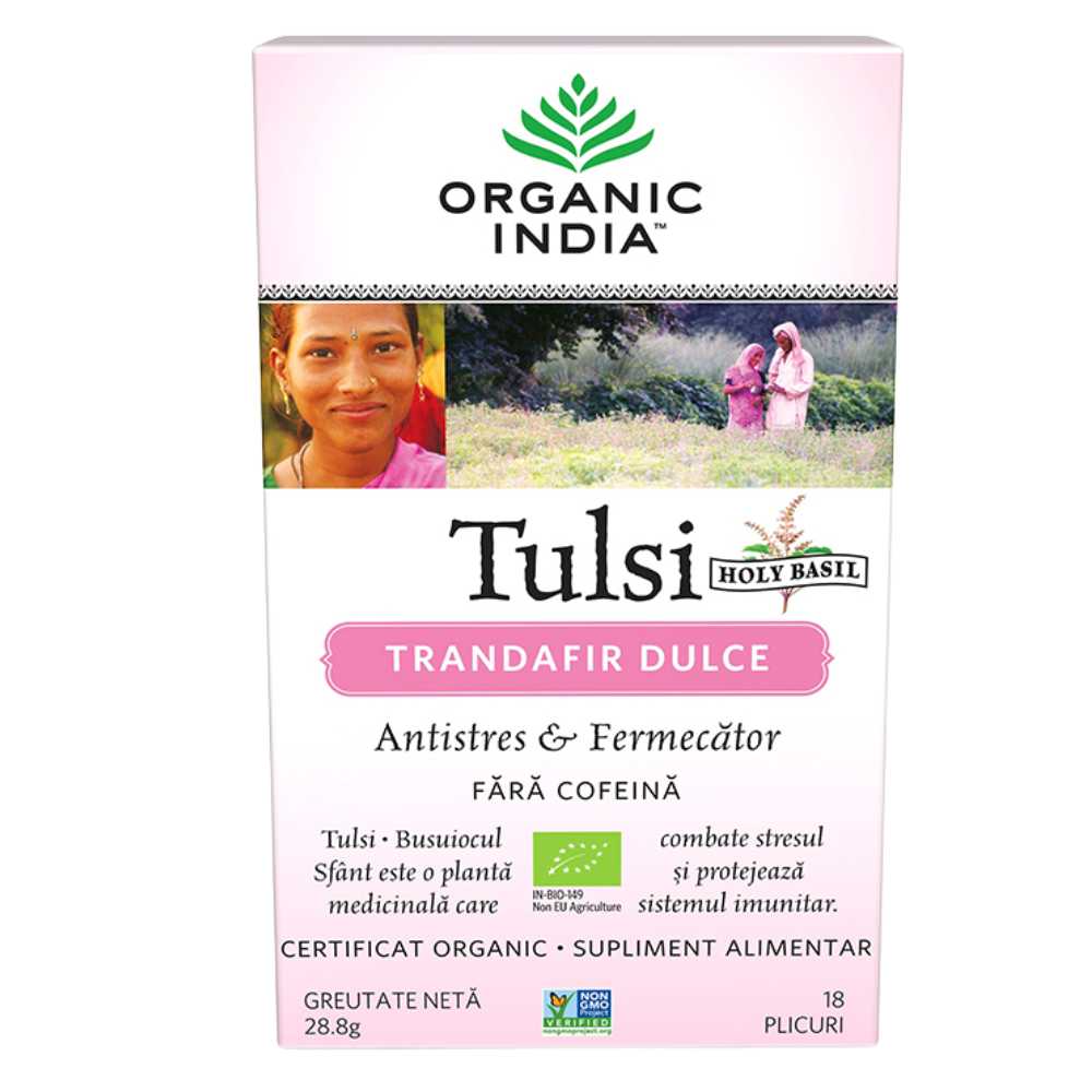 Organic India Ceai Adaptogen Tulsi Trandafir Dulce, 18 plicuri
