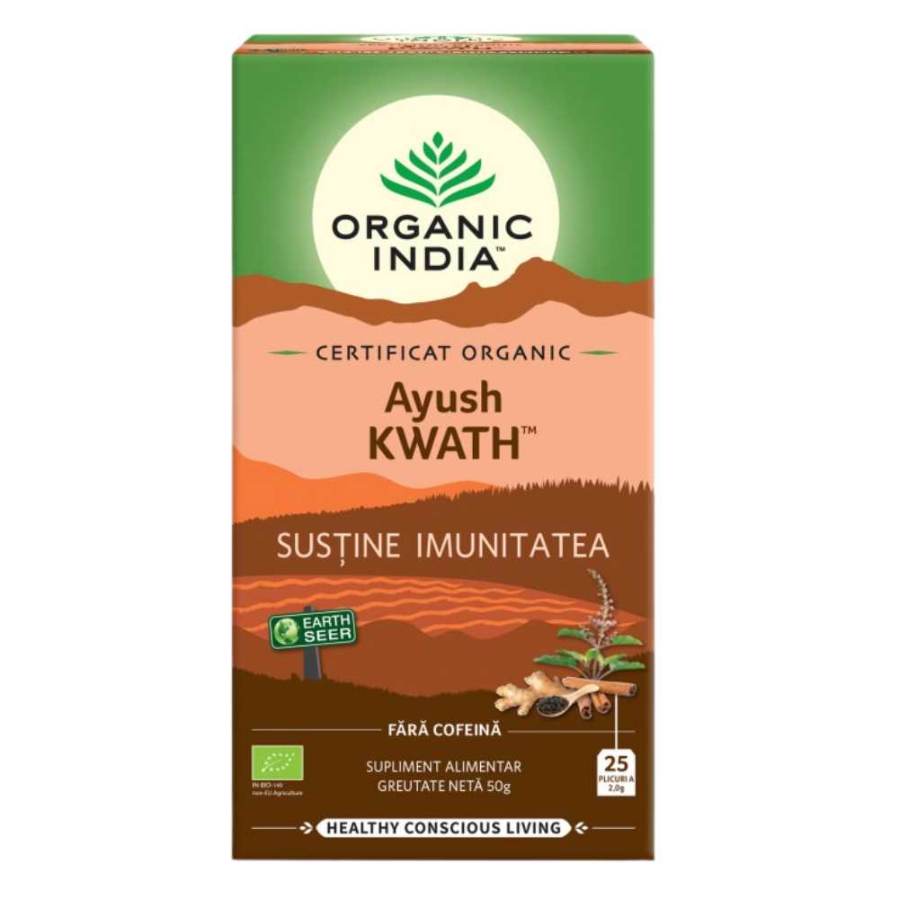 Organic India Ceai Tulsi Ayush Kwath Sistem Imunitar, 25 plicuri