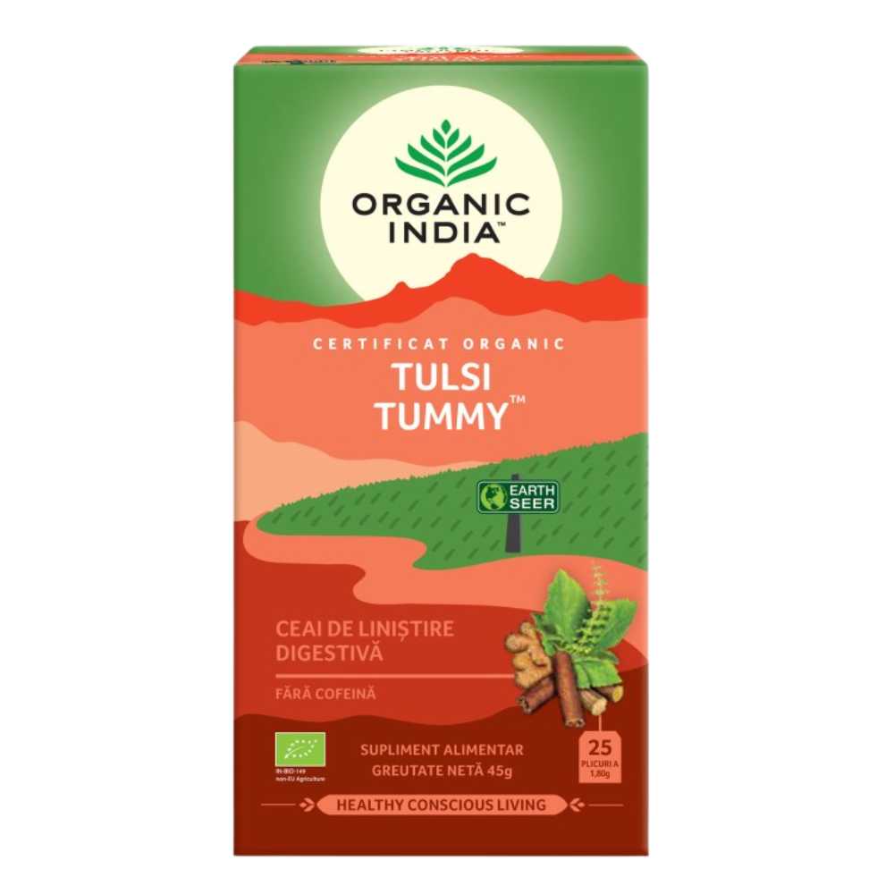 Organic India Ceai Tulsi Tummy Digestiv cu Plante Linistitoare si Condimente, 25 plicuri