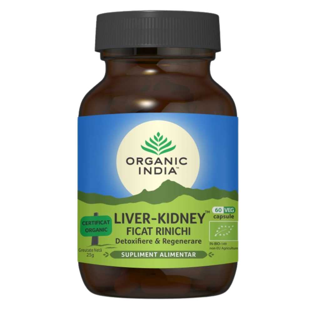 Organic India Liver Kidney Regenerare Ficat si Rinichi, 60 capsule