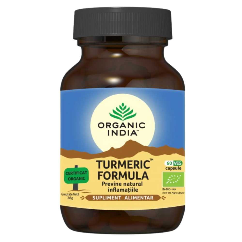 Organic India Turmeric Formula, Previne Natural Inflamatiile, 60 capsule