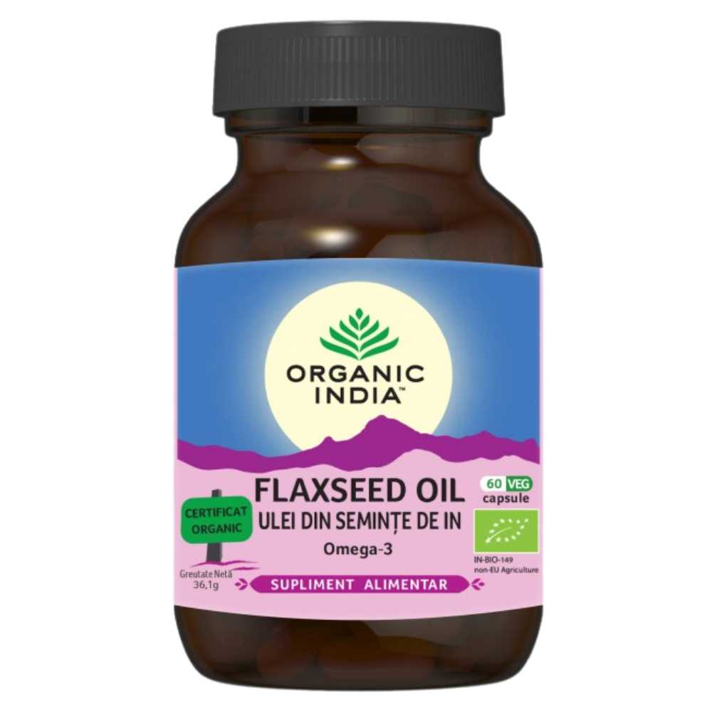 Organic India Ulei din Seminte de In Organic Omega-3, 60 capsule