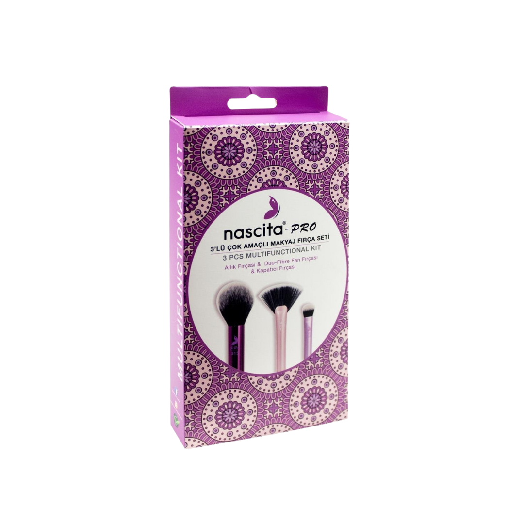 Set de pensule pentru machiaj multifunctionale x 3buc [blush+evantai+corector] | Nascita