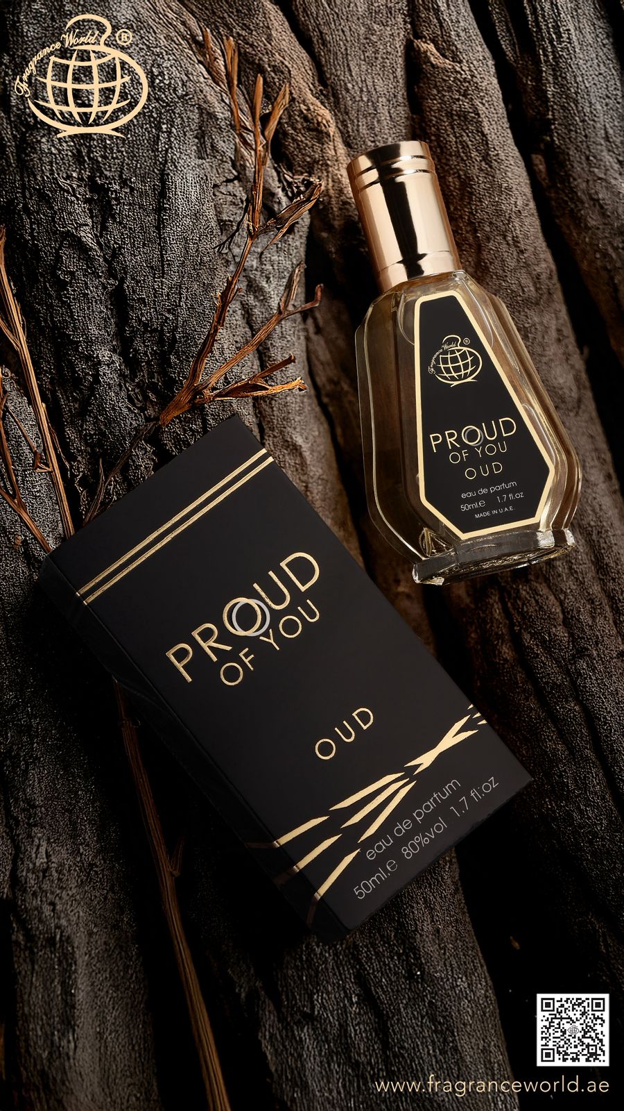 Apa de Parfum Proud of You Oud by Fragrance World, Barbati, 50 ml