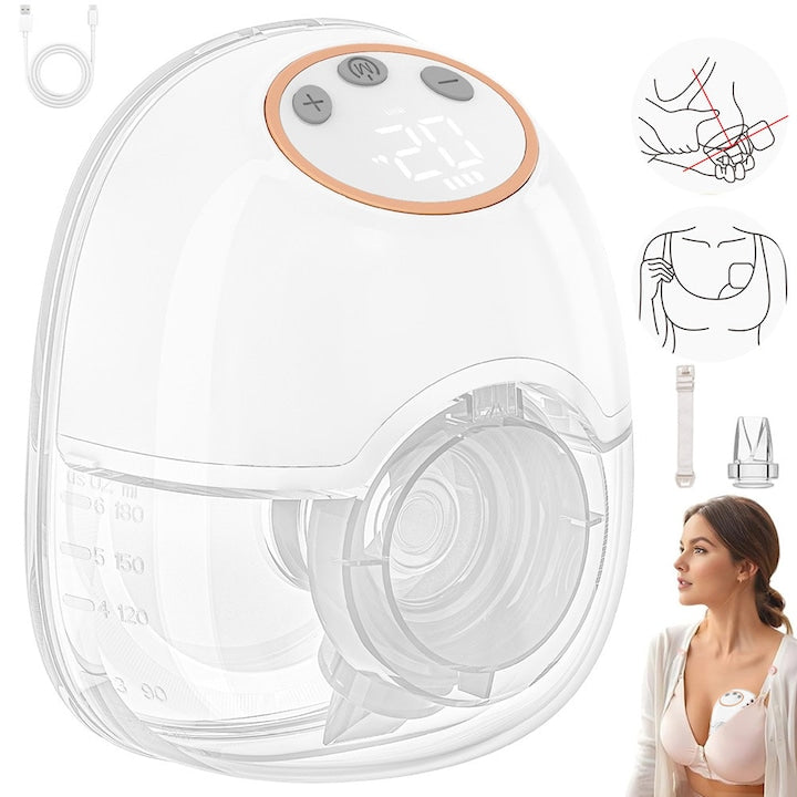 Portable Electric Breast Pump, Breastfeeding Pump, 4 Modes, 12 Levels, Pain-Free, Hands-Free, Anti-Leak, Ultra Quiet 45dB Wireless Pump, with LED Display, BPA-Free, Rechargeable