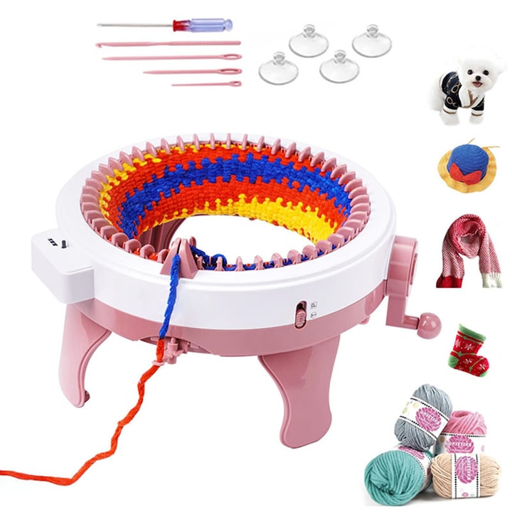 Masina de tricotat 48 ace  Rqiurpn  Set DIY pentru incepatori  Pentru caciuli  manusi  sosete  fulare  pulovere  Adulti/copii  Roz