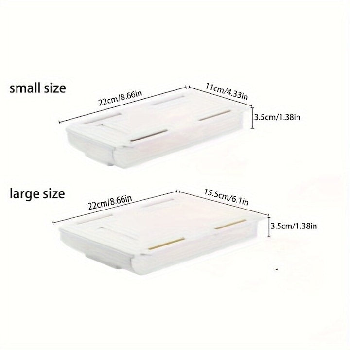 Set of 2 Pieces Self-Adhesive Hidden Storage Box/Drawer for Under Desk, Easy to Install without Drilling, for Office and Home, White, Large 15.5x22x3.5 cm, Small 11x22x3.5 cm