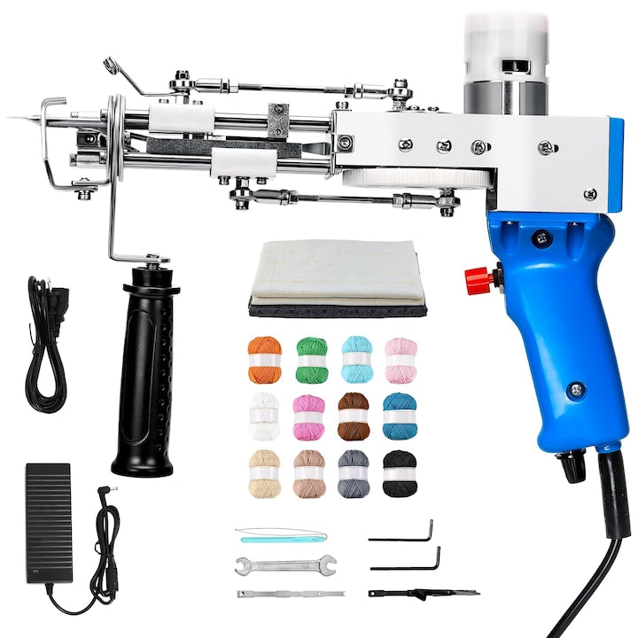 WALALLA Tufting Gun Kit, Adjustable Speed, 12 Yarn Skeins, Accessories Included, Blue