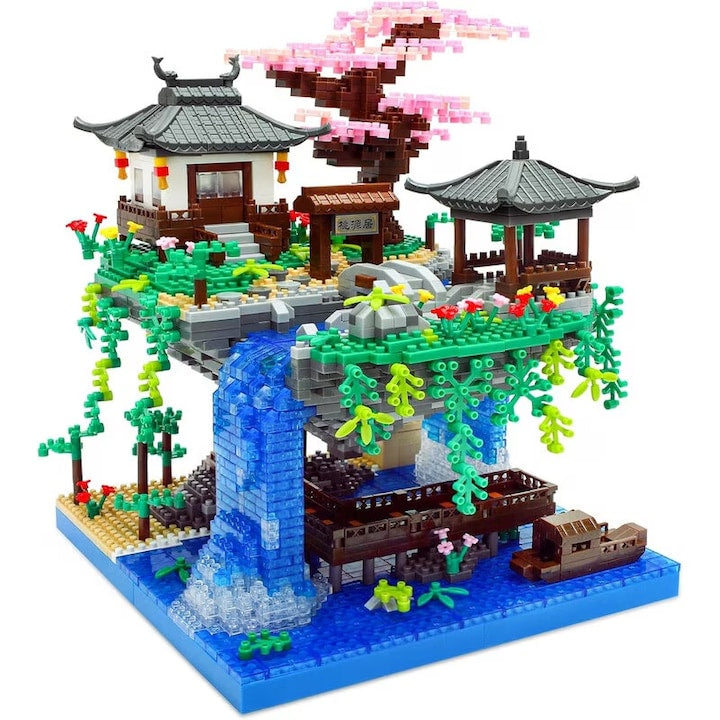 Set de arhitectura 2705 bucati  set de blocuri  iaz de flori de piersic  arhitectura chineza  copac Bonsai  varsta de 10 ani sau mai mult  potrivit pentru adulti si copii