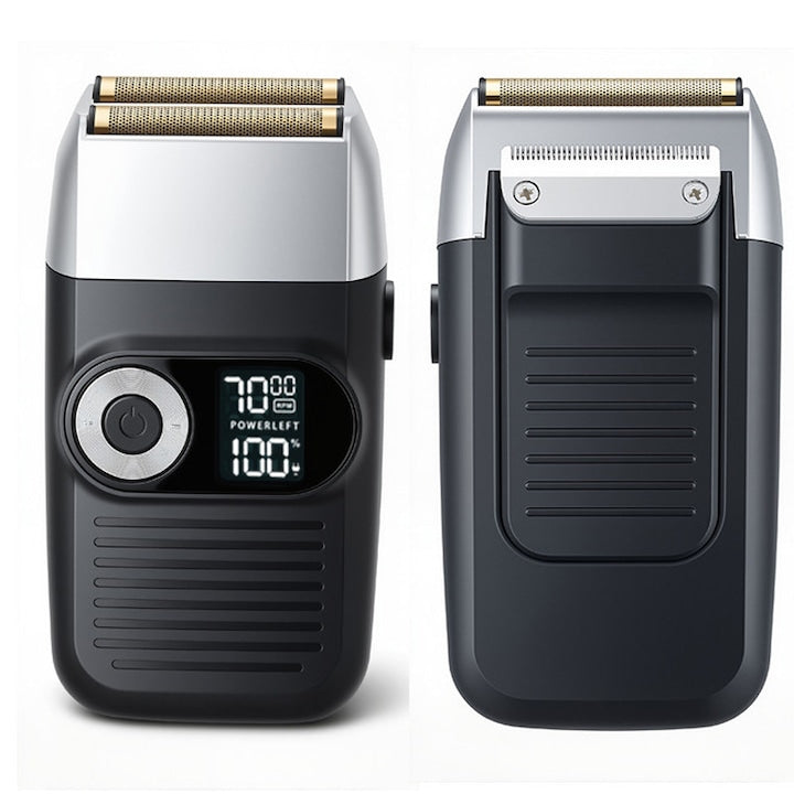 Rqiurpn Professional Electric Shaver, Rechargeable, 3 Adjustable Speeds, 900 mAh Battery, LCD Display, USB, Wet & Dry Shaving, Black