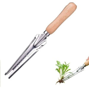 Unealta manuala pentru buruieni  otel inoxidabil  maner lemn  multifunctional  30x10cm
