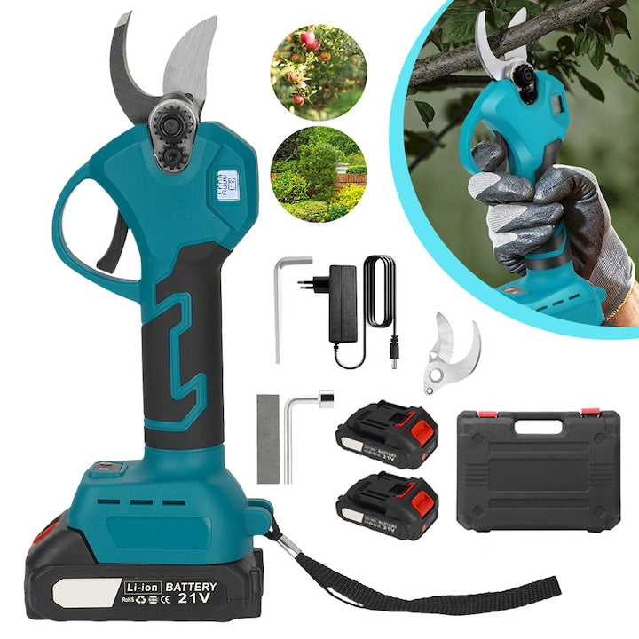 Foarfeca electrica de gradinarit CHOOLY  deschidere maxima 40mm  pentru taierea ramurilor  albastru  set cu 2 baterii