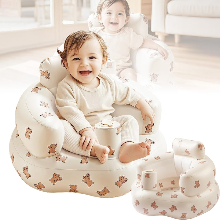 Inflatable chair, inflated chair for babies, portable, foldable, back support, cute design, animal pattern, multi-colored, 3-36 months